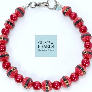 Christmas Dog Collar: Red Pearl Santa Belt Buckle Necklace