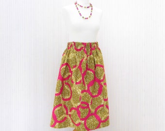 Adult African Print Skirt Adult Skirt, Wax Print Skirt, Cotton Skirt - Khaki Pink