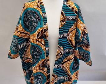 Short African Wax Print Kimono Style Jacket With Pockets - one size