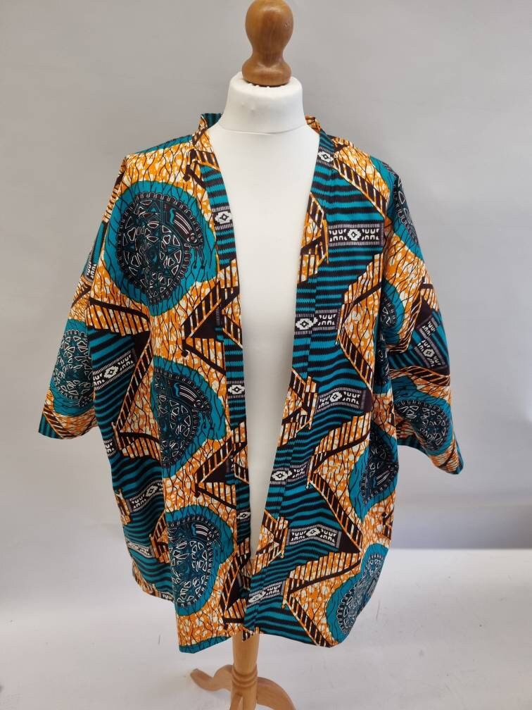 Short African Wax Print Kimono Style Jacket With Pockets