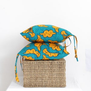 Wax Print Garden Seat Cushion, African Print Outdoor Cushion - Teal