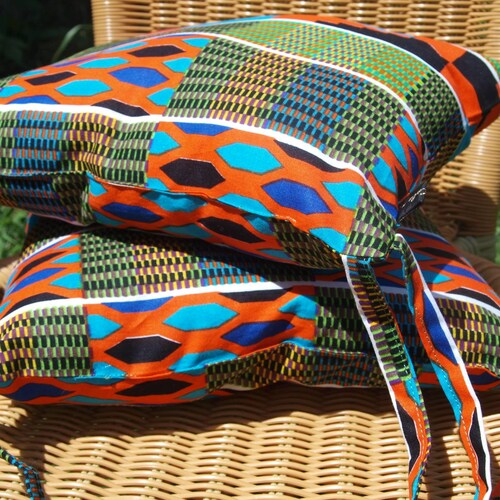 Wax Print Garden Seat Cushion Kente Print Outdoor Cushion Etsy