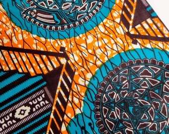 African Print Pocket Square, Ankara Hanky, Kente Print Cotton Handkerchief, Green Orange Pocket Square