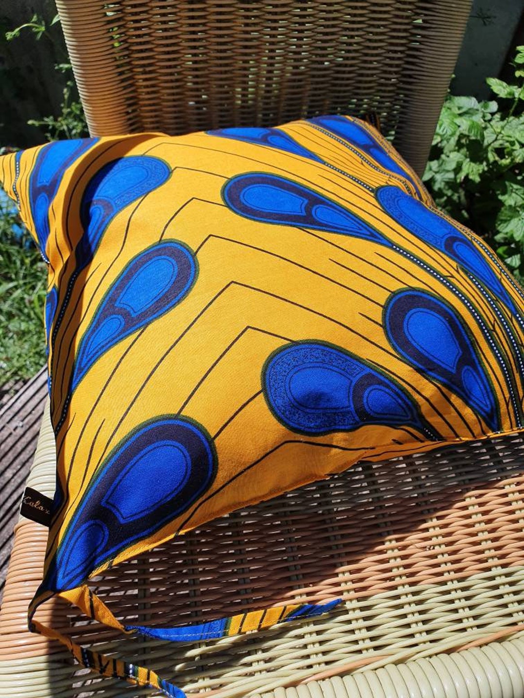 Wax Print Garden Seat Cushion Yellow Outdoor Cushion Etsy UK
