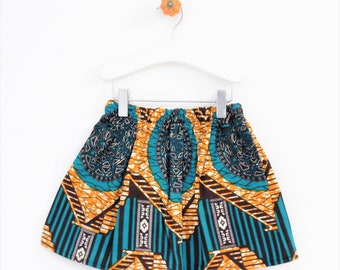 African Print Skirt (0-9years), Wax Print Skirt, Cotton Skirt, Green Orange Skirt