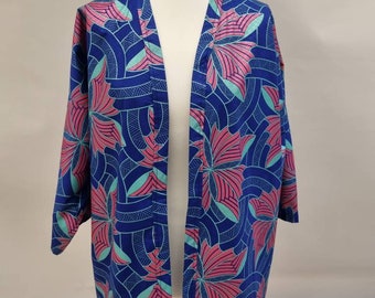 Short African Wax Print Kimono Style Jacket With Pockets - one size