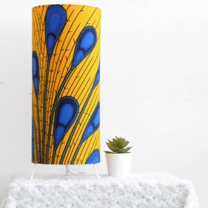 African Print Table Lamp - yellow blue