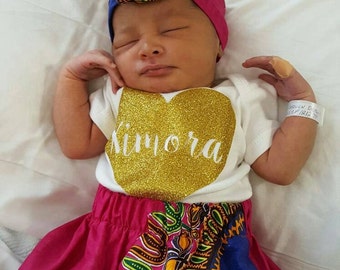 African Print Baby Girl Skirt & Matching Headwrap (newborn - 3 years), Purple, Orange, Red or Blue Dashiki, or Kente Print