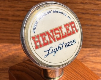 42 - Vintage Original HENSLER Light Beer Tin Can Type Ball Tap Knob - Joseph Hensler Brewing Company, Newark, NJ
