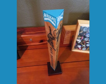 248 - Original ALASKAN FREERIDE APA Tap Handle w/ Hand-Made Wood Display Base!  Nice Handle!  Great Graphics!