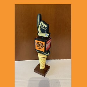 708 - Original Curous Traveler Ales and Shandy Tap Handle w/ Hand Made Base.  Interchangeable placards.