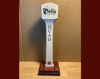 253 - Rare Original Ovila Abbey Ales "QUAD" Wood Tap Handle - COOL! Very Sharp!  Includes Hand Made Display Base as Shown!