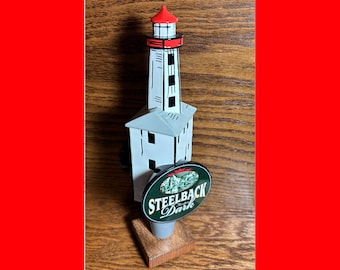 2363 - Beautiful Original Steelback Tiverton Dark Tap Handle w/ Handmade Base.  Modeled after the Kincardine Lighthouse, Ontario, Canada