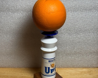 167 - Original Harpoon UFO (UnFiltered Offering) Wheat Beer Tap Handle w/ Hand Made Display Base