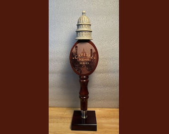 457 - Original CAPITAL BREWING Seasonal Capital Square SeriesTap Handle w/ Hand Made Wood Display Base.  Madison,WI