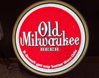 2349 - Vintage OLD MILWAUKEE Beer Domed Light!  Large 21" Diameter!  A True Classic!  Ready for Your Bar!