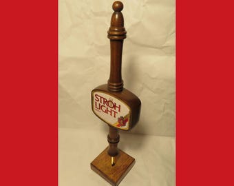1699 - Vintage Original Wood STROH LIGHT Beer Tap Handle - Very Nice!