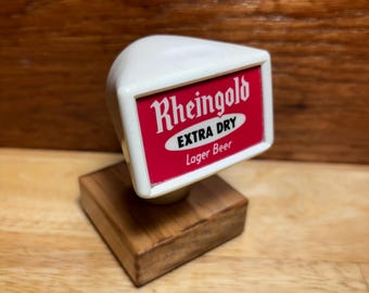 1560 - Vintage Original RHEINGOLD Extra Dry Lager Beer TV-Type Tap Knob - Rare.  Hand Made Display Stand Included!