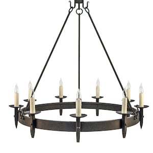 9 Light Tuscan Finial Chandelier, Handcrafted, Wrought Iron, Artisan Lighting