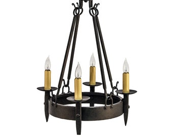 4 Light Tuscan Finial Chandelier, Handcrafted, Wrought Iron, Artisan lighting