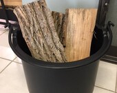 Round Metal Firewood Bucket, Handmade, Home Decor, Contemporary, Designer, Kindling Bucket, Heavy Duty