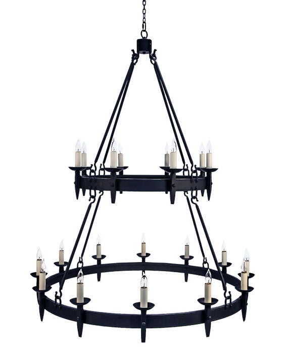 Wrought Iron Tuscan Finial Two Tier Chandelier Handmade Etsy