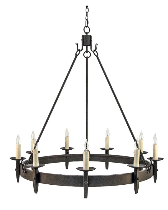 Wrought Iron Tuscan Finial Chandelier Handmade Lighting Image 0