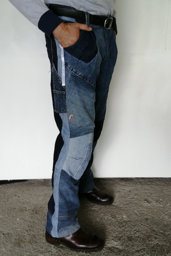 Patched Denim Jeans Men\'s Upcycled Jeans Carpenter Trousers Chic Recycled  Fashion, High Waist Pants One of a Kind - Etsy