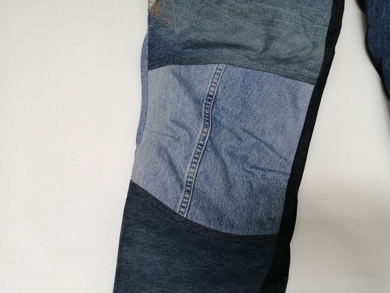 Upcycled Blue Jeans Pants High waist patched Jeans Patchwork Jeans Unique Mom Jeans Trousers