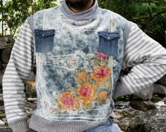 Botanical Sweatshirt, Comfy Unisex Designer Pullover, Unique Urban Striped Sweater, Colorful Streetwear Clothes