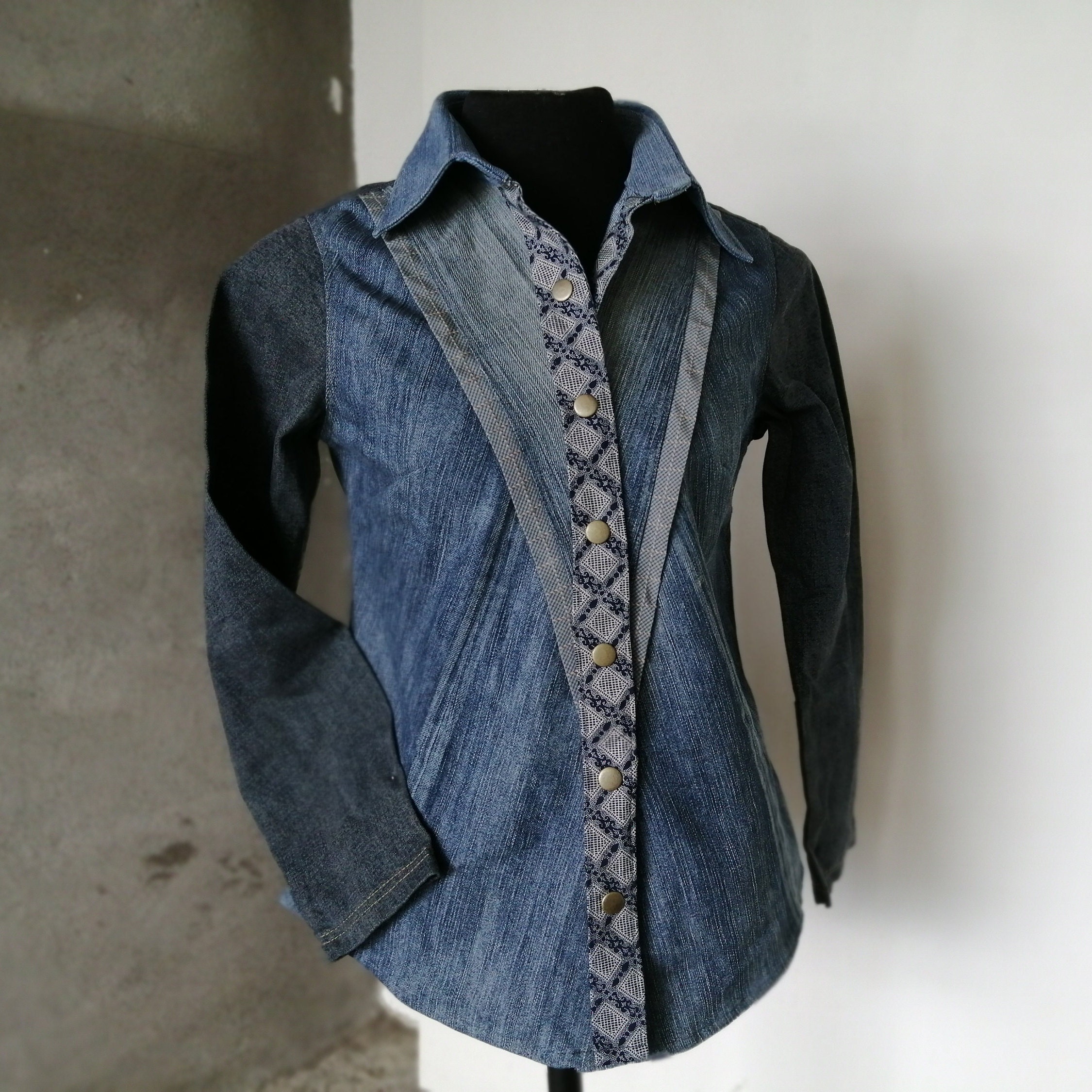 Womens Denim Shirt Upcycled Denim Top 