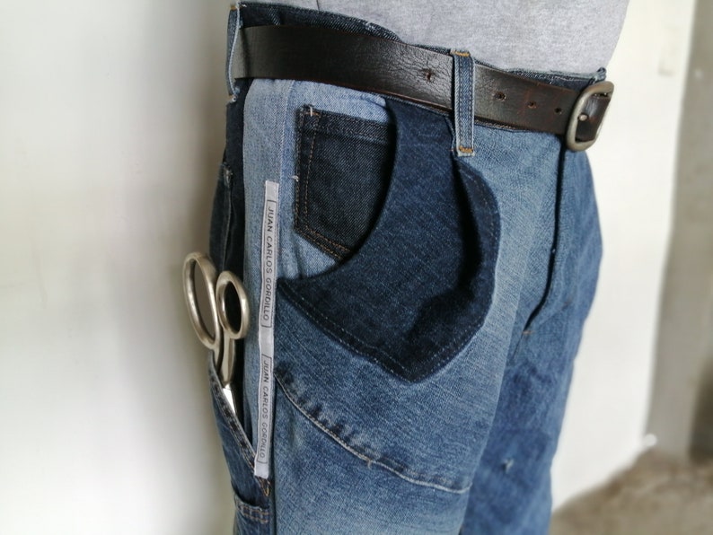 Upcycled Blue Jeans Pants High waist patched Jeans Patchwork Jeans Unique Mom Jeans Trousers