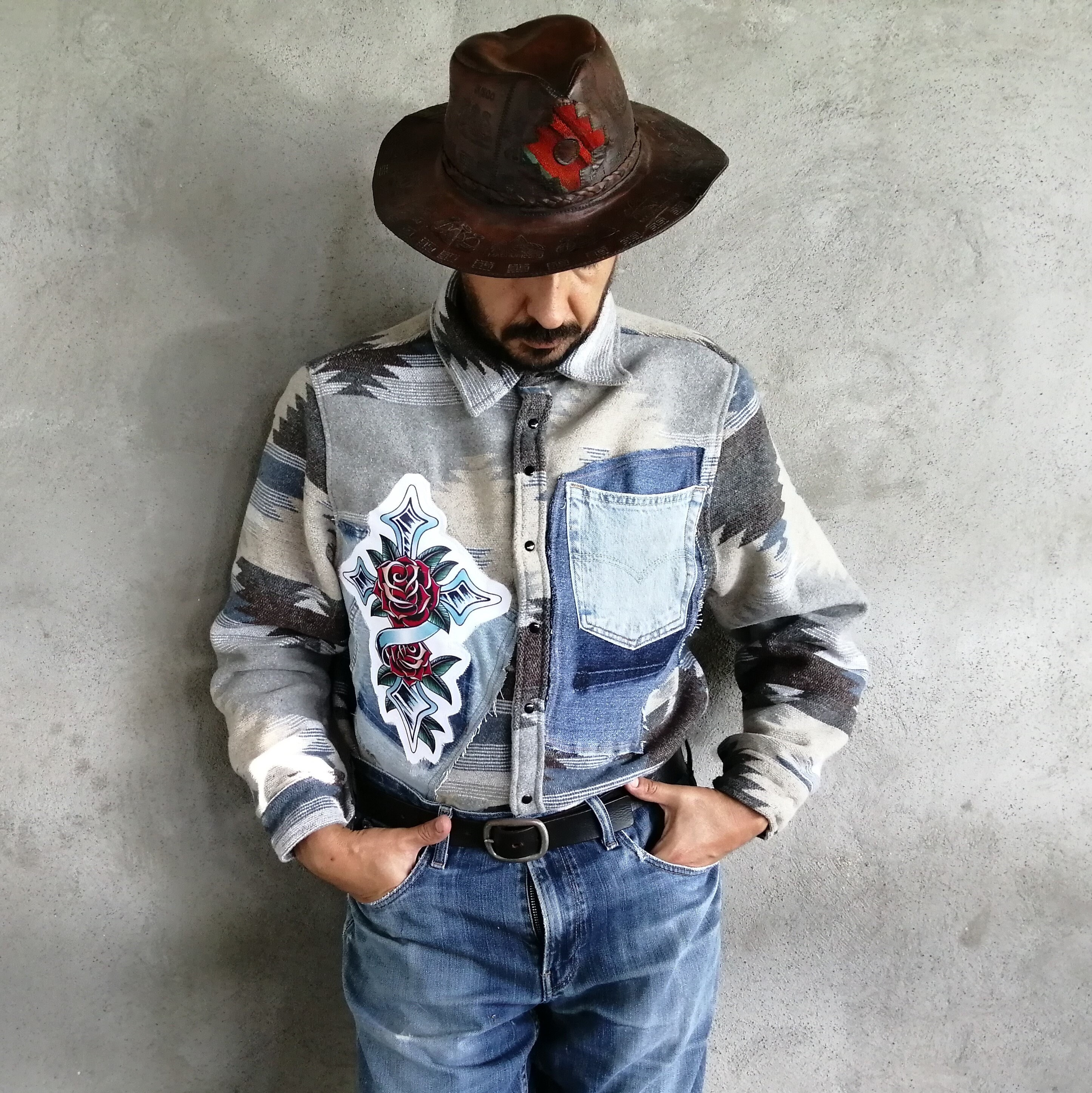 Aztec Flannel Shirt Upcycled Ethnic 