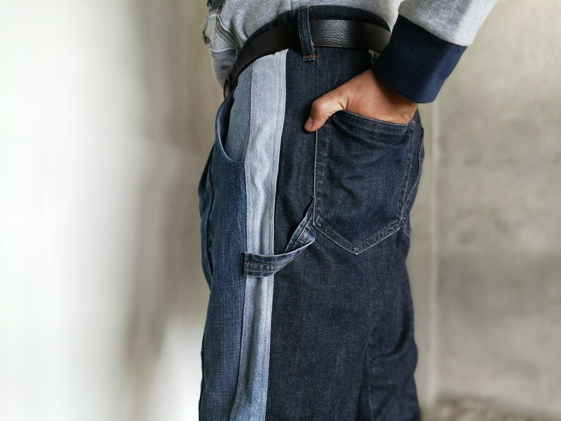 Upcycled Blue Jeans Pants High waist patched Jeans Patchwork Jeans Unique Mom Jeans Trousers