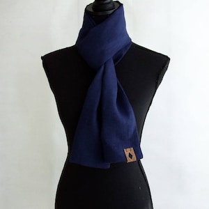 Gift for Him, Linen Summer Scarf,  Navy Blue Linen Scarf for Men, Boyfriend Gift, Groom Gift