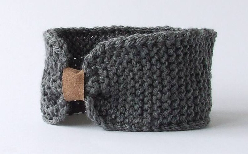 Hand Knitted Turban Grey Ear Warmer Womens Knit Headband College Student Gift Buy 2 get 1 Free