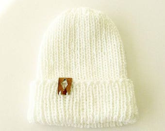 Witte gebreide muts voor vrouwen mannen, chunky knit hoed met Pom Pom