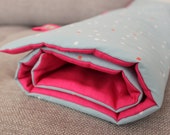 Quilt blue cloth sky reasons white/coral and washed linen pink fuchsia - 90 x 90 cm