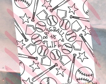 Baseball is Life Coloring Page | Digital Download | Printable Coloring Page | Adult Coloring | Kid Coloring