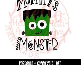 Mommy's Monster Frankenstein SVG File, Vector, Cut File, Cricut Image, Silhouette, Digital Download, PNG, Clip Art, DXF, baby halloween svg