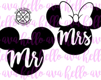 Mr and Mrs SVG, Minnie and Mickey Mouse Inspired Digital Download, png, dxf, jpg, mr and mrs cut file, disney inspired cut file, instant dl