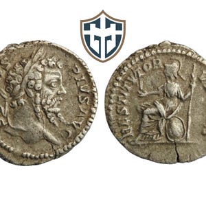 Septimius Severus Ar silver Roman Denarius coin circa 193-211 AD, Roma reverse, metal detecting find, history gift, Vintage