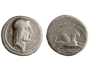 C. Calpurnius /L. Papius hybrid imitation silver roman republican Denarius coin circa 61 BC, metal detecting find, history gift, Vintage