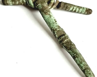 Ae bronze Roman returned foot P brooch circa 4th century AD, metal detecting find, history gift