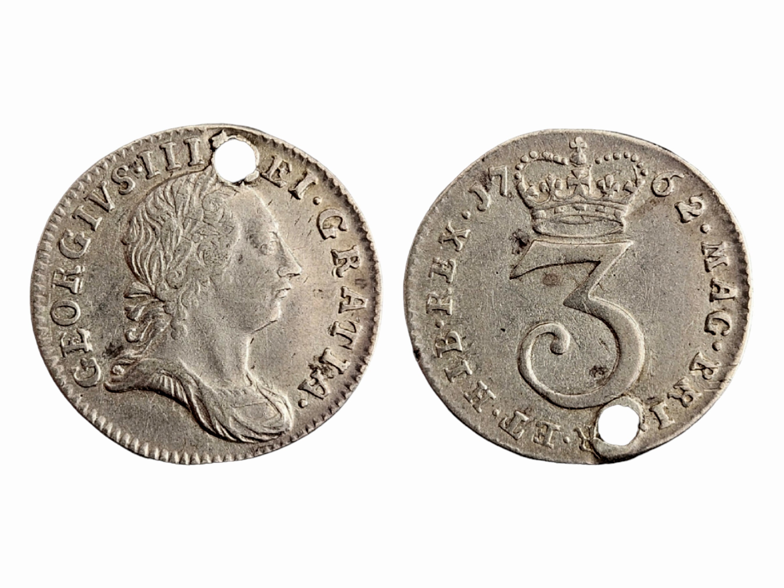 King George III silver Threepence coin circa 1762 AD, metal detecting find, history gift, Vintage