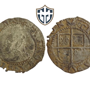 Queen Elizabeth I silver hammered Halfgroat coin circa 1595-1598 AD, metal detecting find, history gift, Vintage