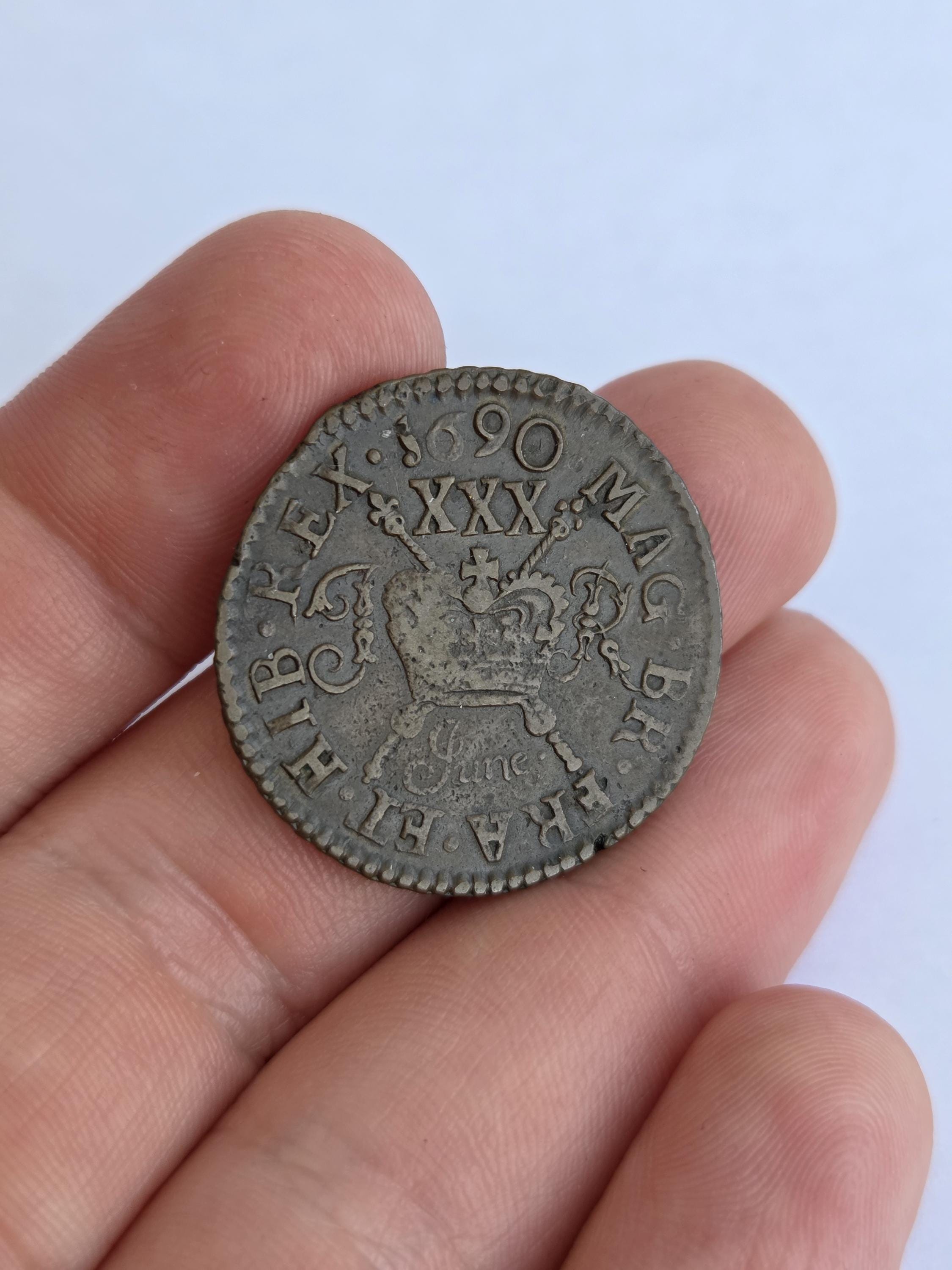 Copper James II Irish Gun Money Halfcrown Coin Circa June 1690 AD