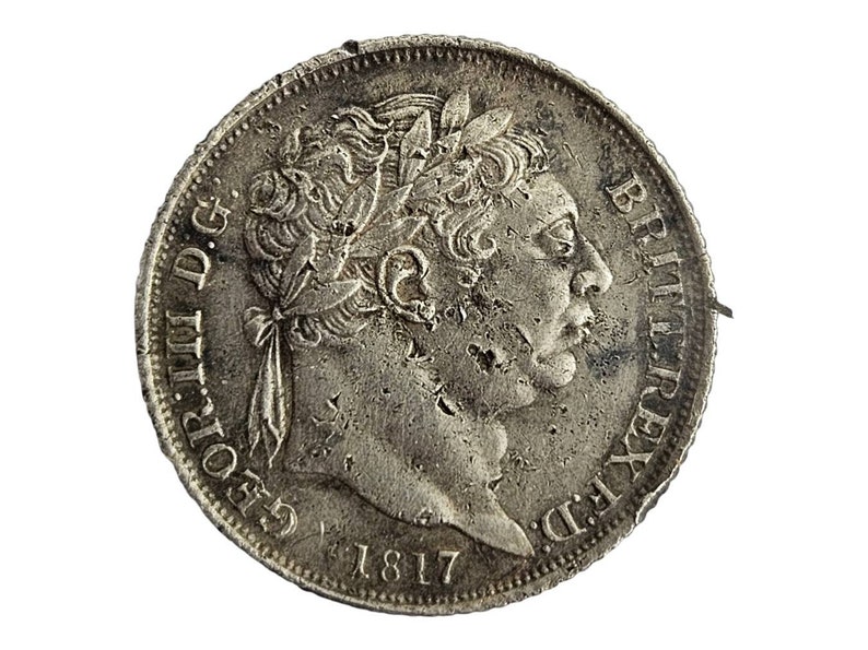 Framed King George III Silver Milled Sixpence Coin Circa 1817 AD, Metal ...
