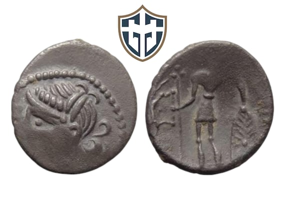 ケルトガリアのアエドゥイ族の銀デニール VIIPOTAL コイン、紀元前 60