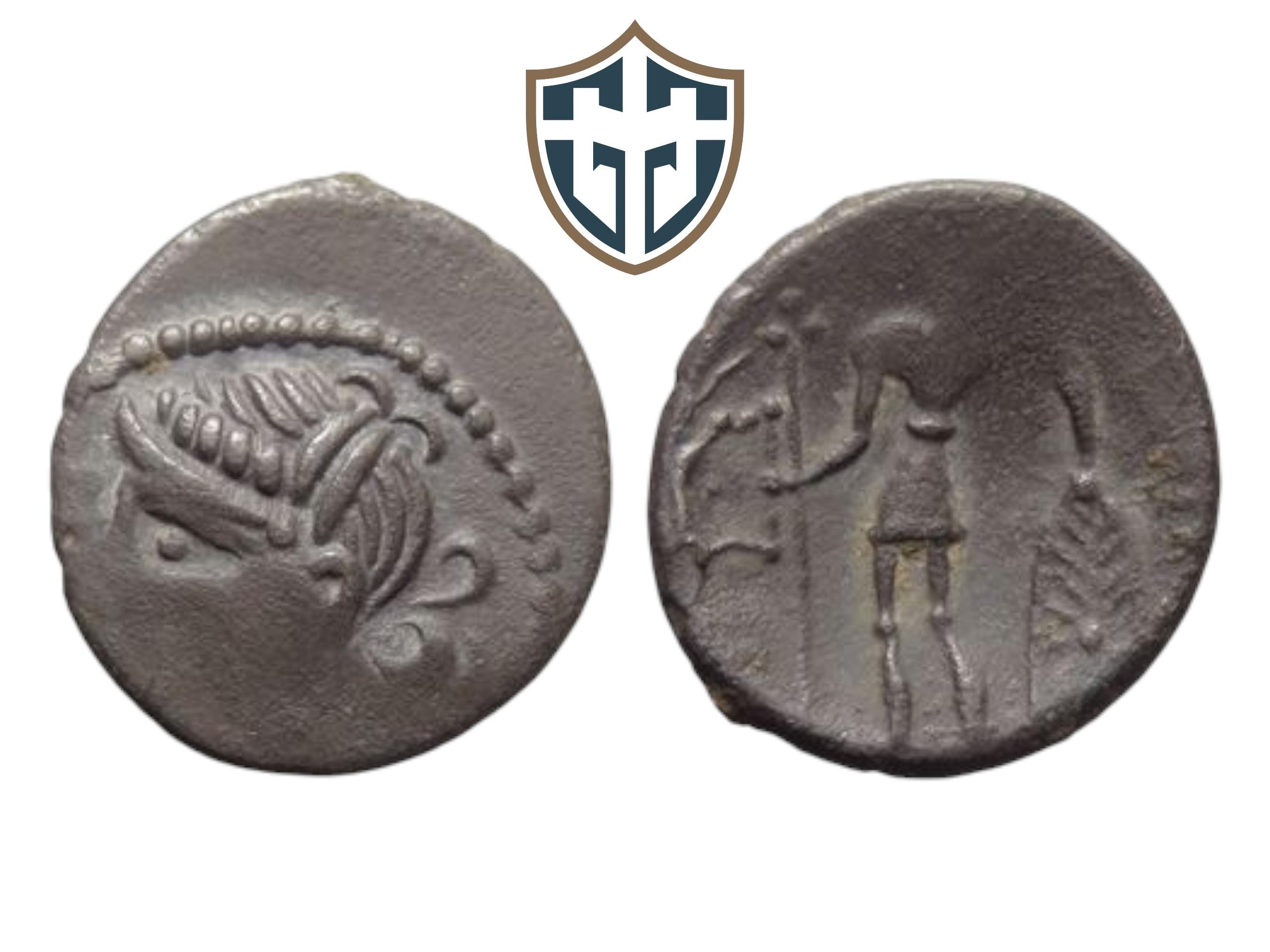 ケルトガリアのアエドゥイ族の銀デニール VIIPOTAL コイン、紀元前 60